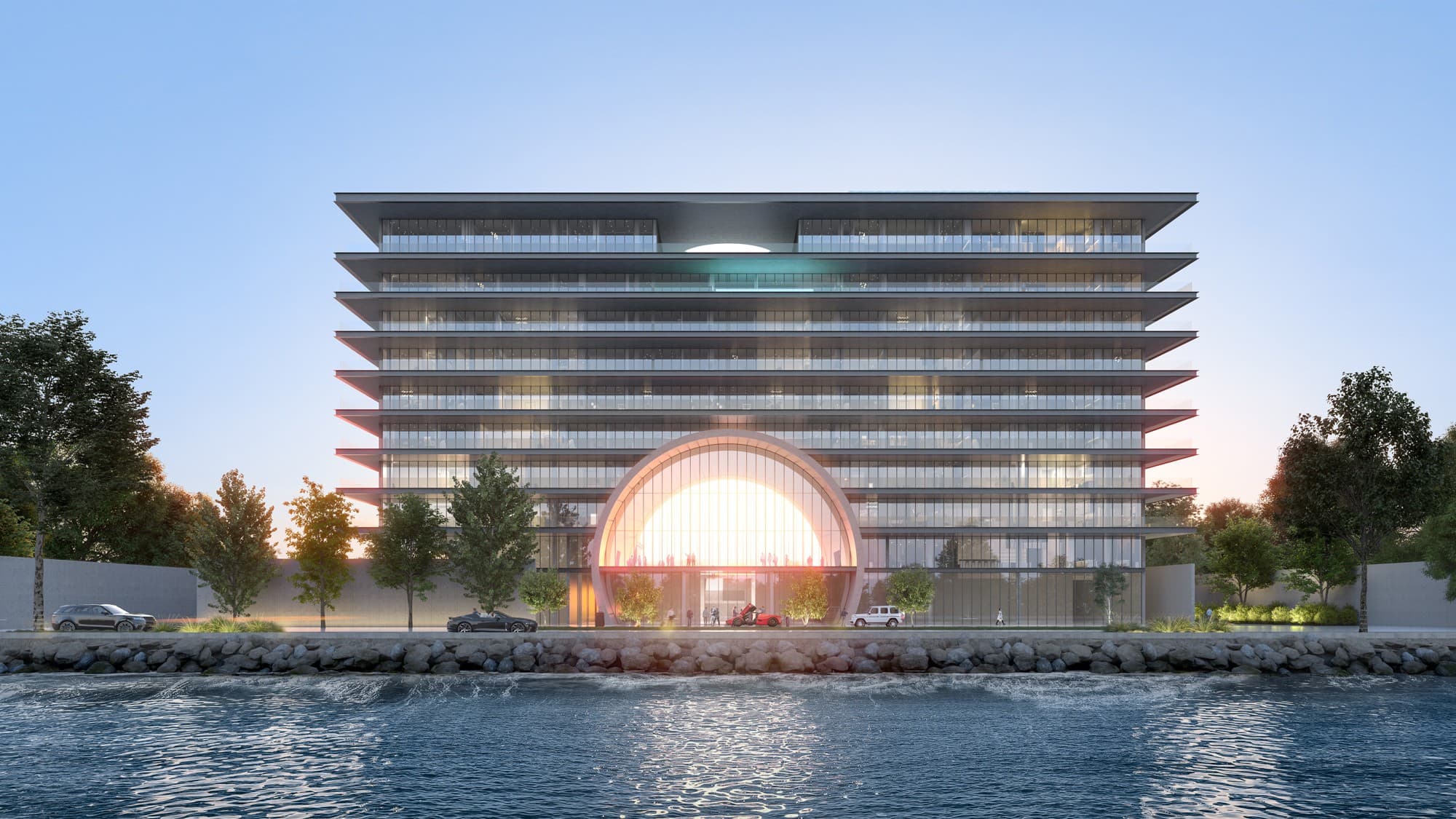 Front of the building seen from the water