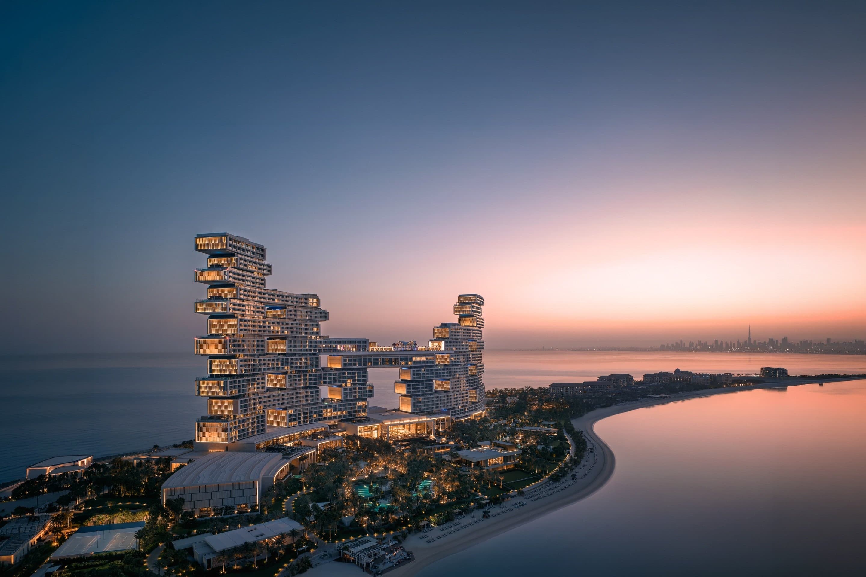 Atlantis The Royal from the air at dusk