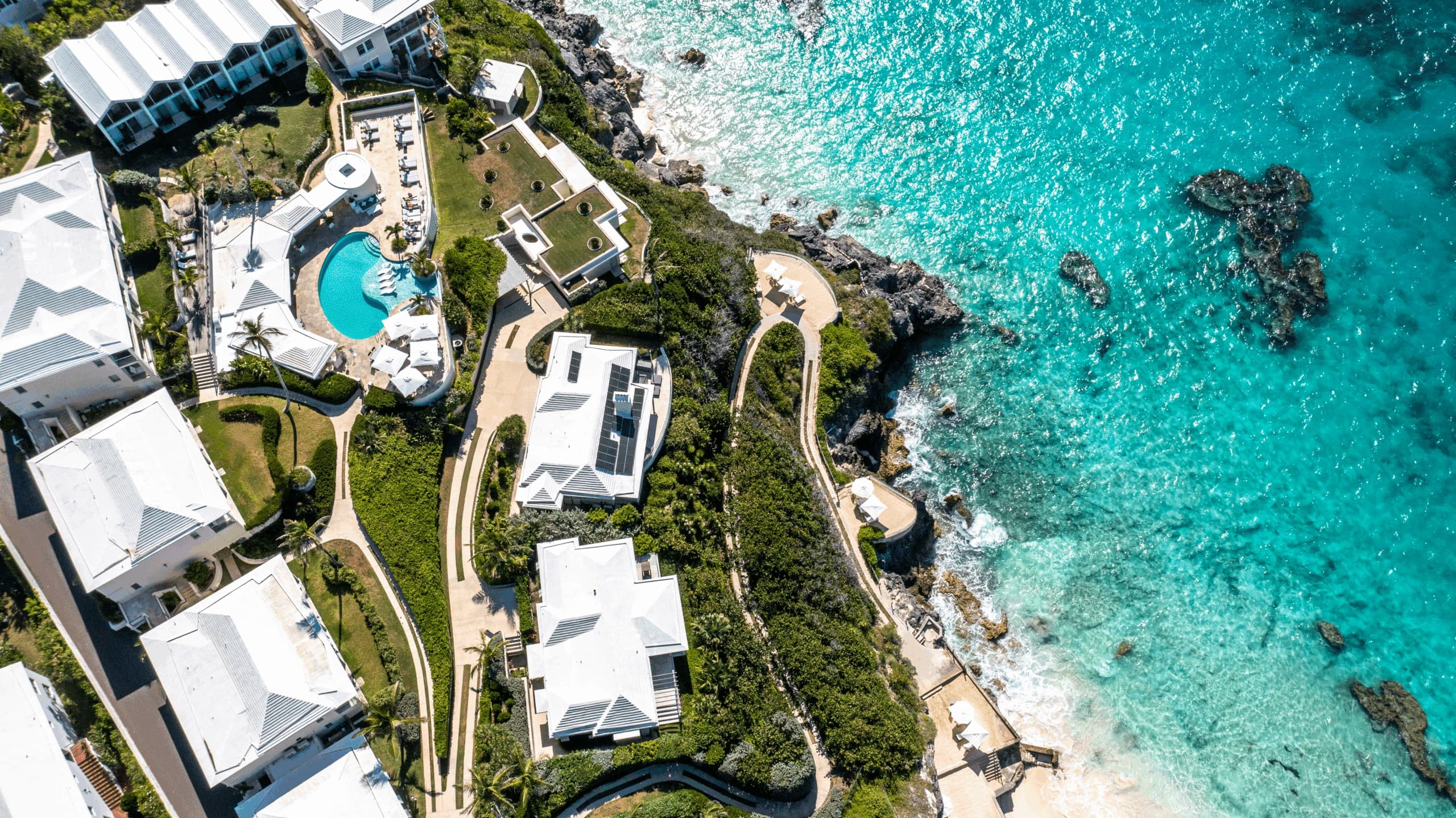 Aerial view of the resort above the south shore
