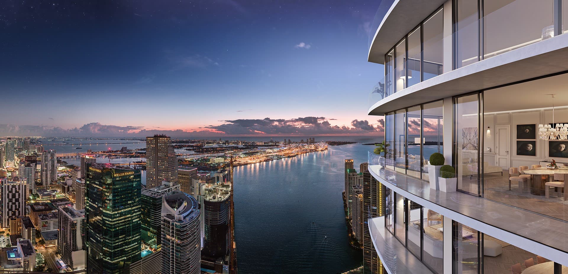 Tower terraces above the river and bay