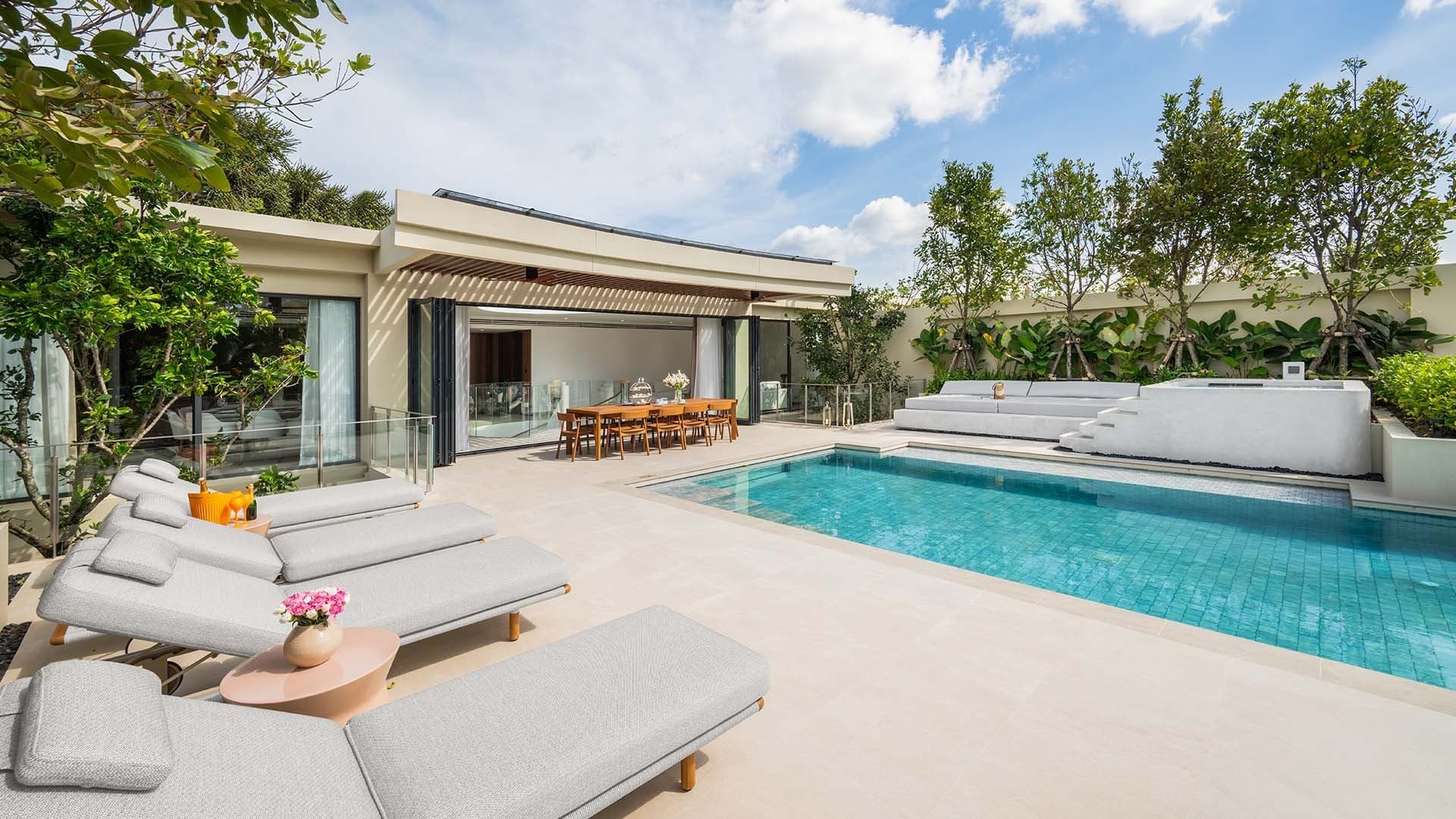Pool terrace and villa at Aegir beach residences