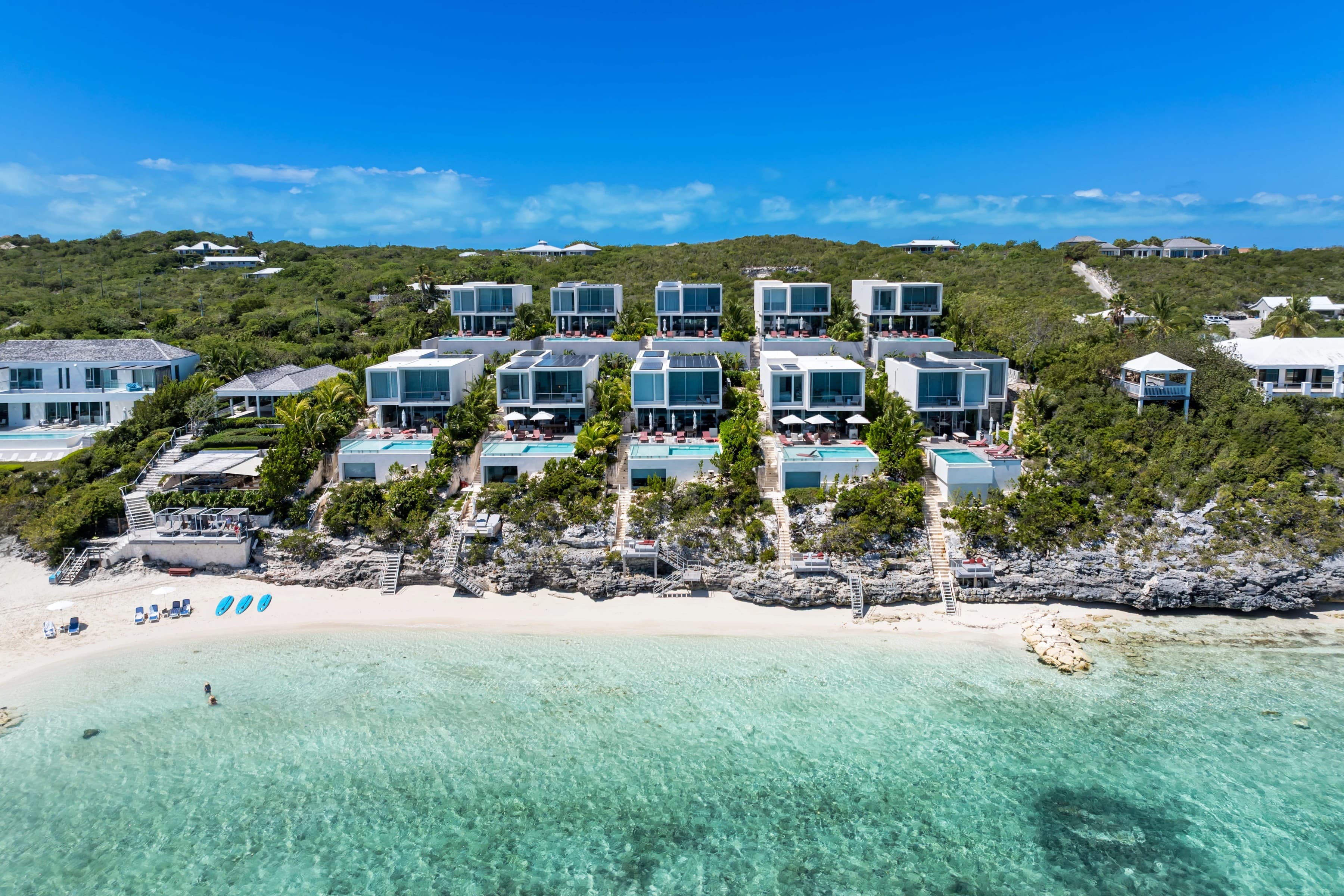North Shore villas above the beach, from the sea