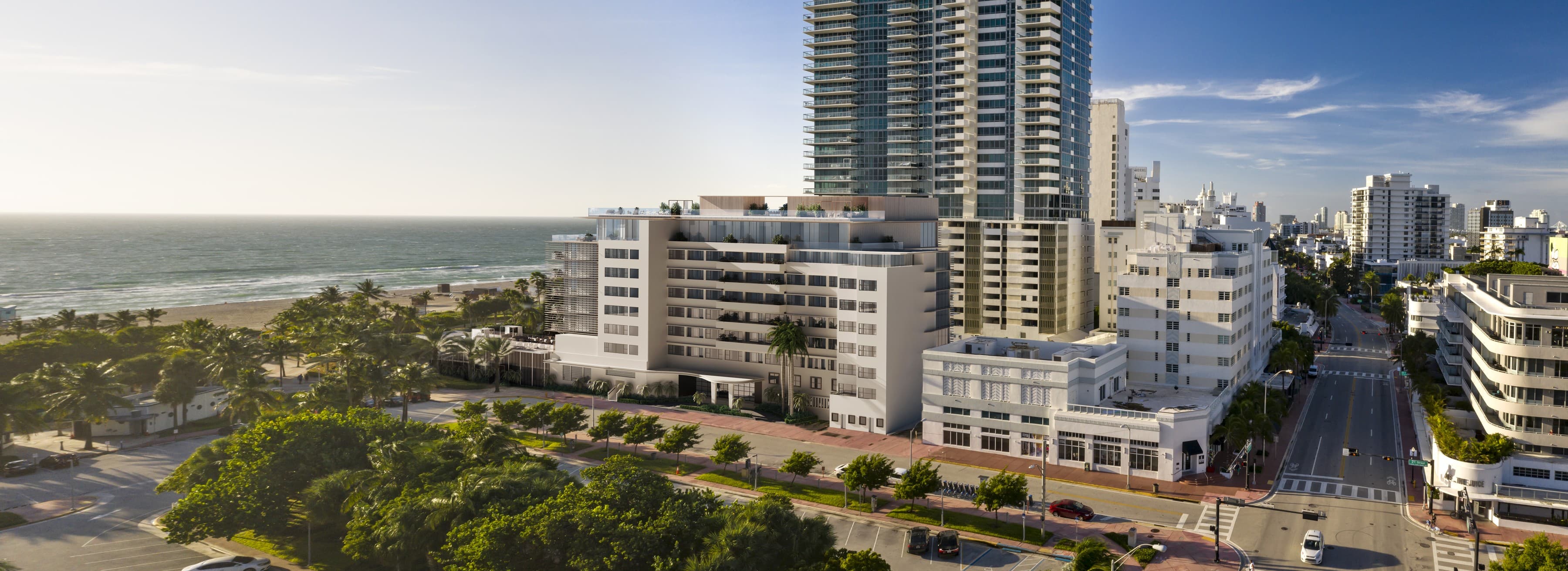 Aerial rendering of the building beside the beach