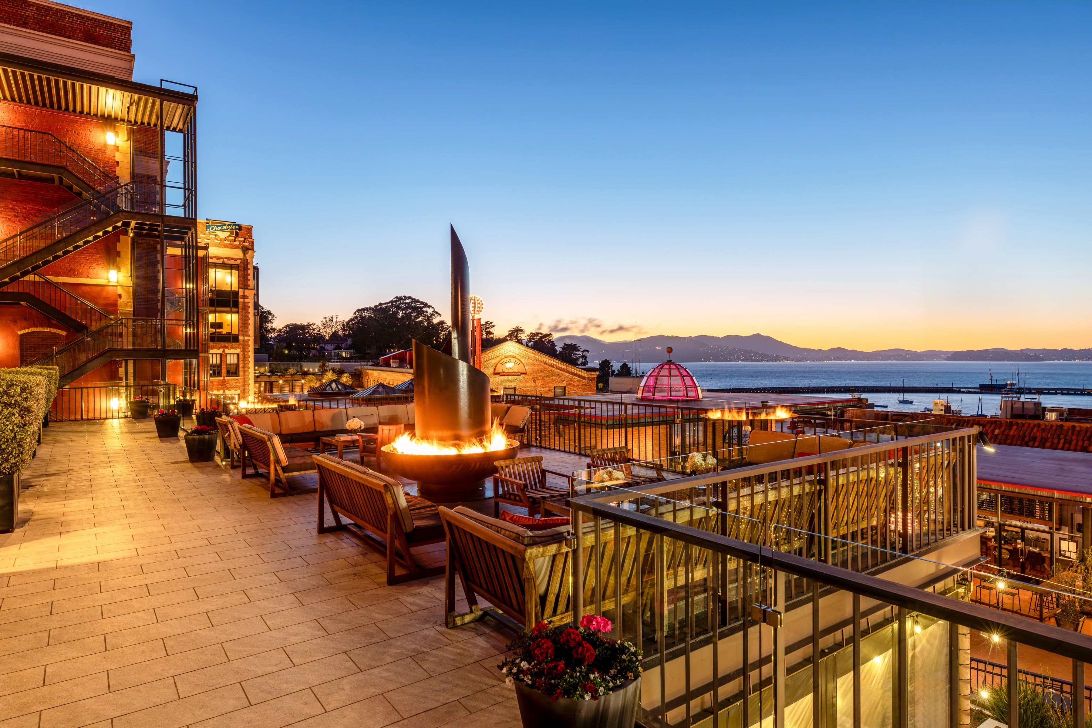 Owners' terrace above Ghirardelli Square at dusk
