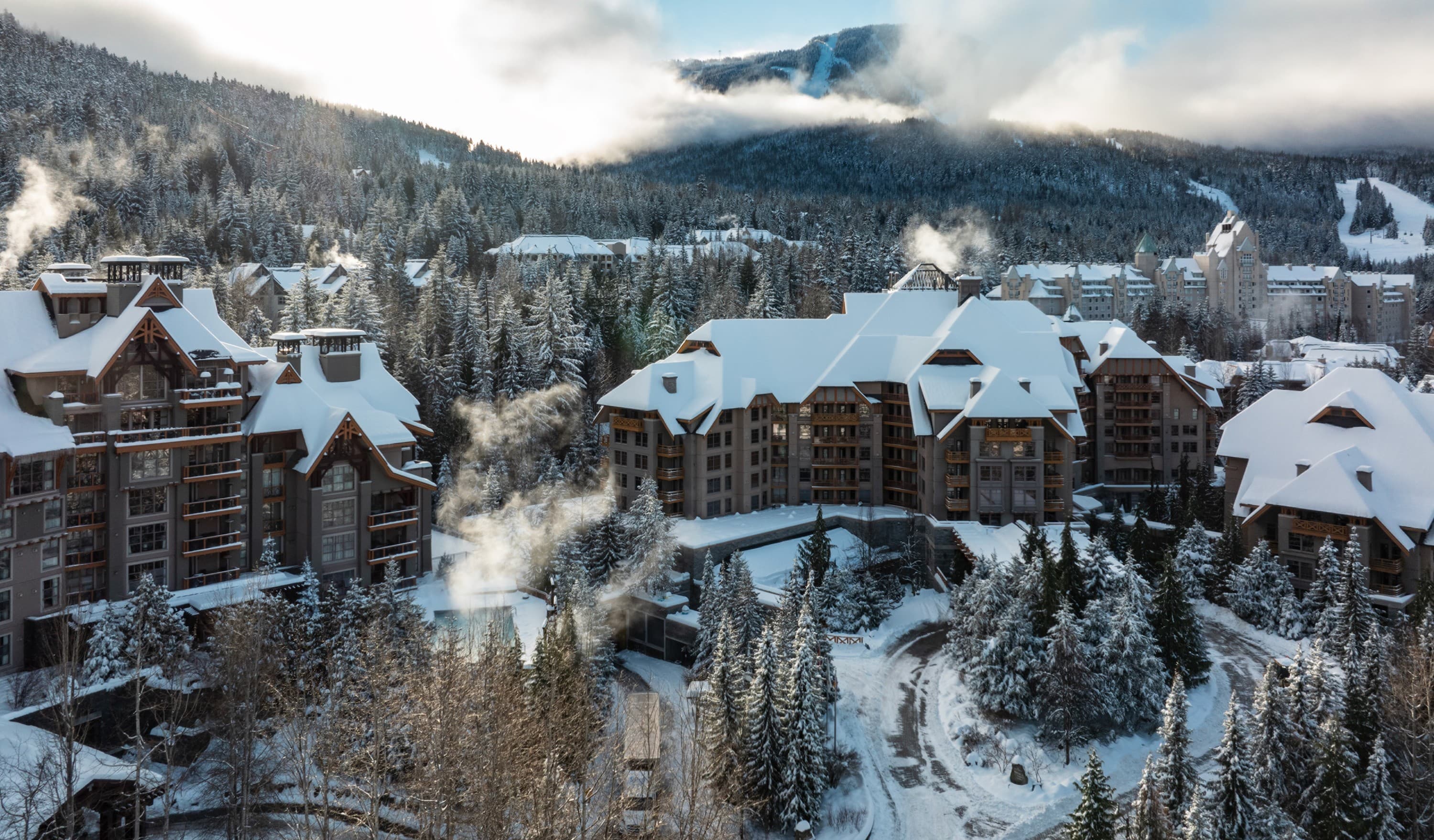 Aerial view of the resort in winter