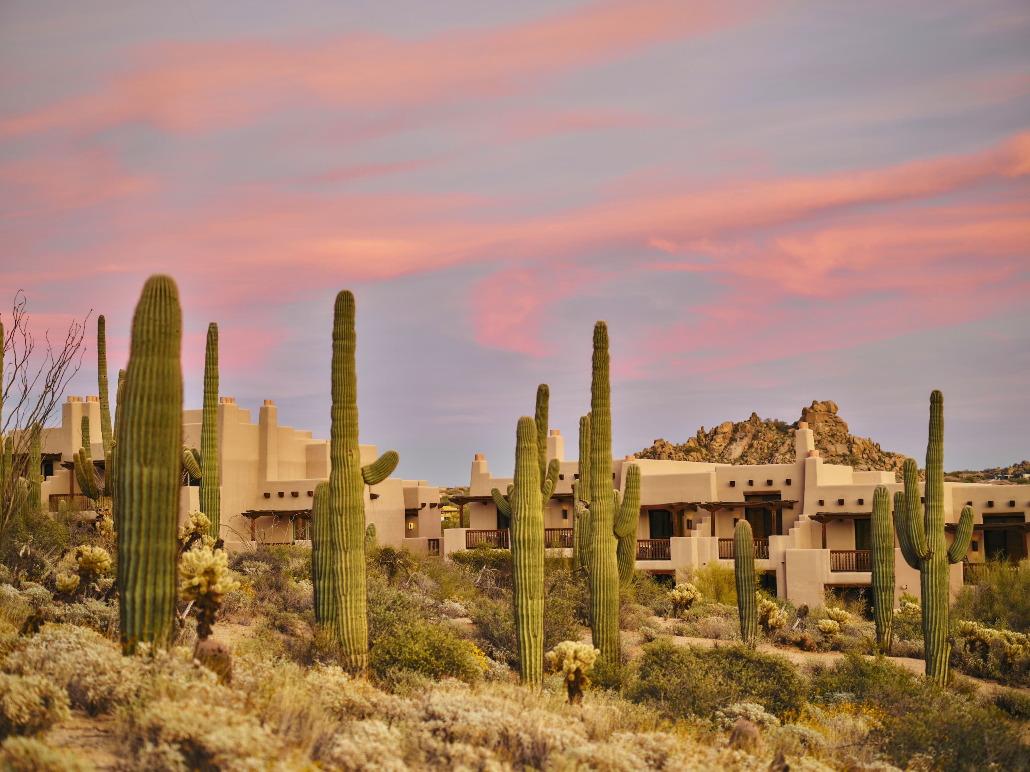Resort casitas at sunset in the Sonoran desert