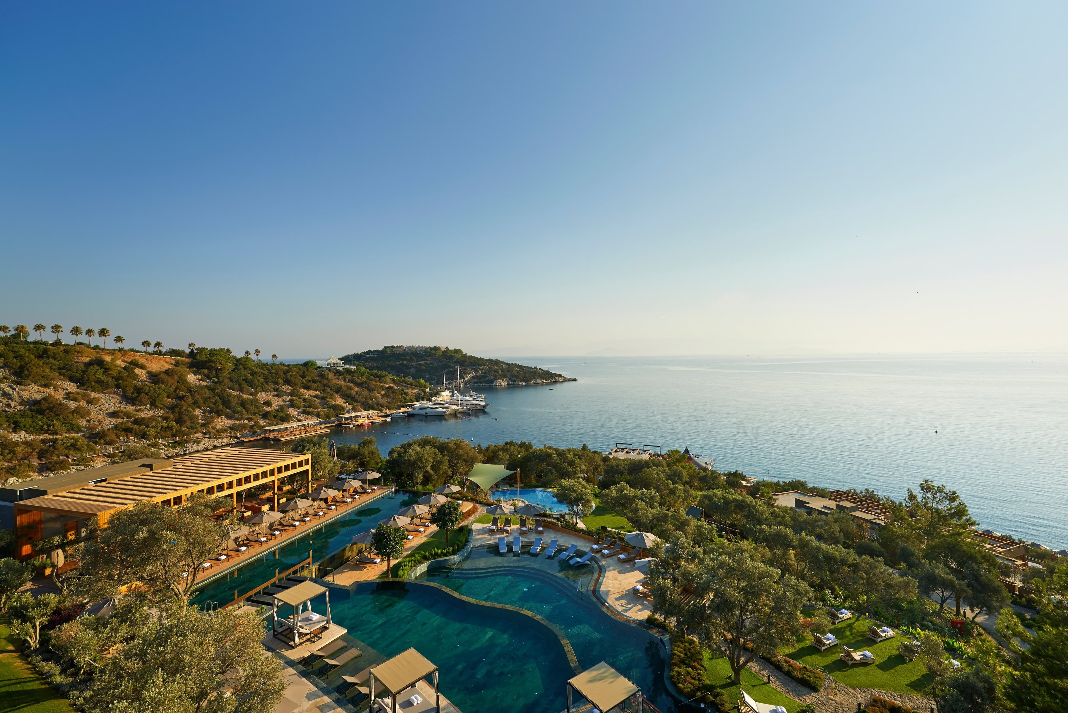 Aerial view of the resort and bay, Bodrum