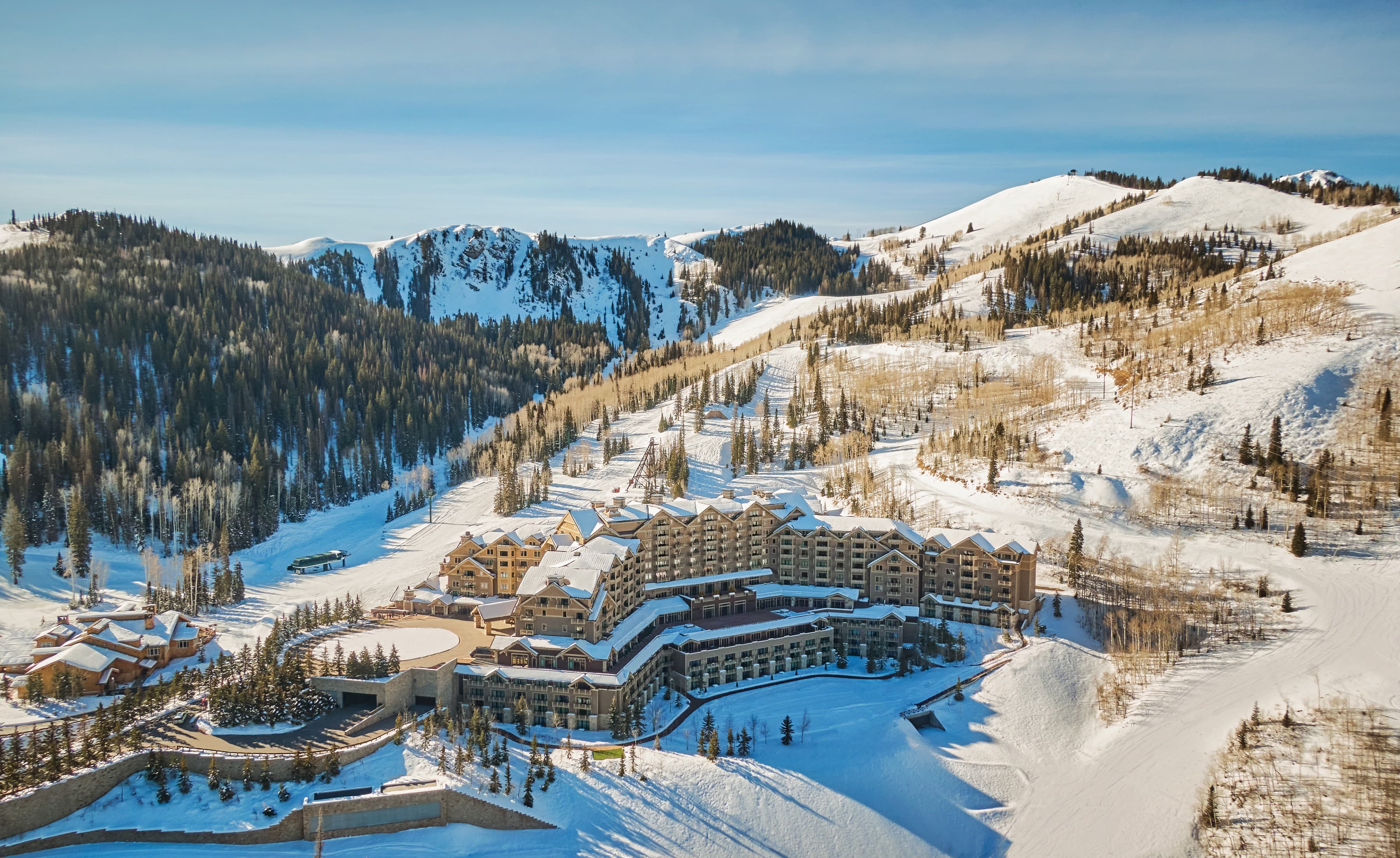 Aerial view of the resort in winter