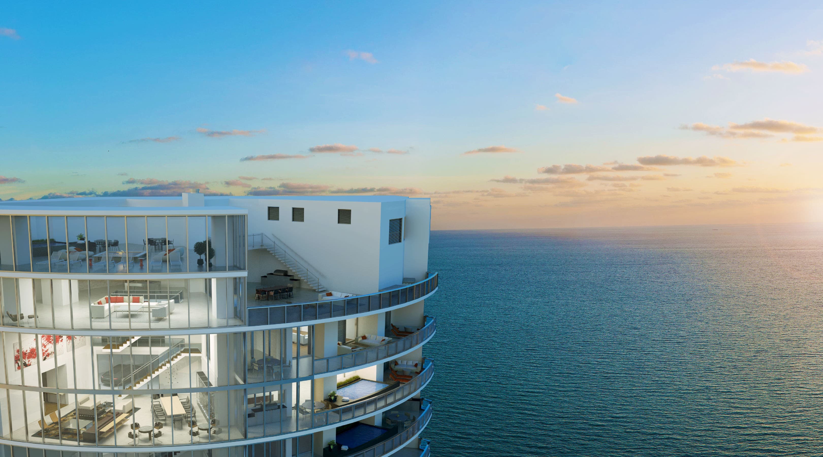 Rendering of upper floors and terrace pools above the ocean