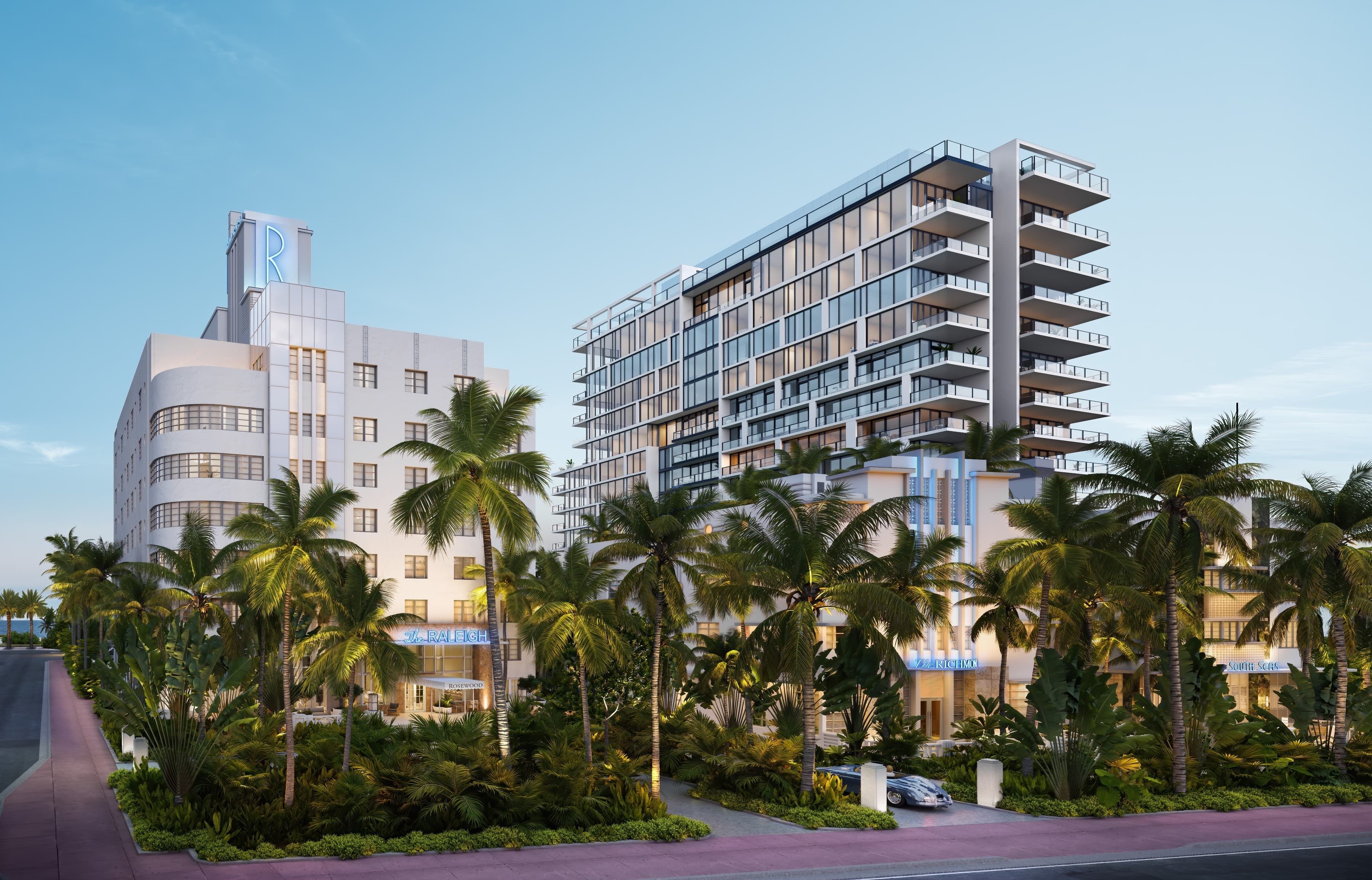 Rendering of the restored hotel and new residential tower on Collins Avenue