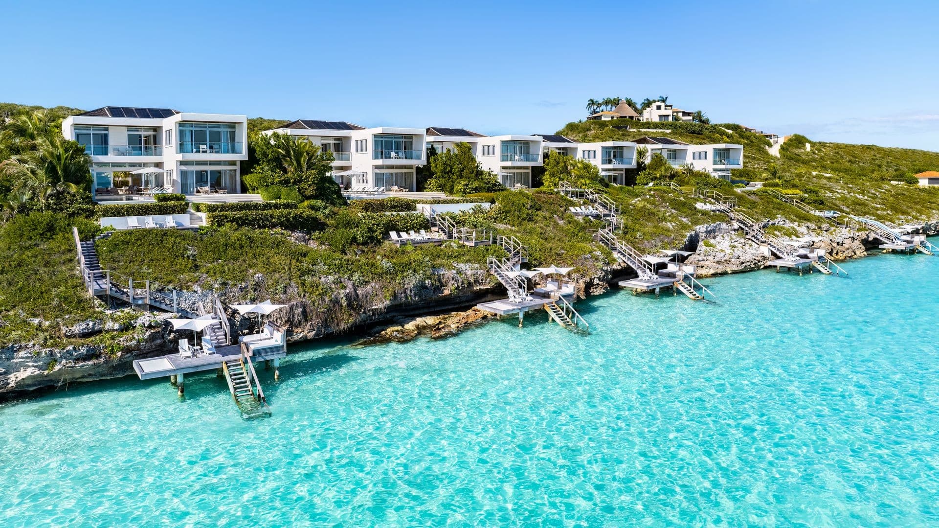Aerial view of the oceanfront villas at Turtle Tail
